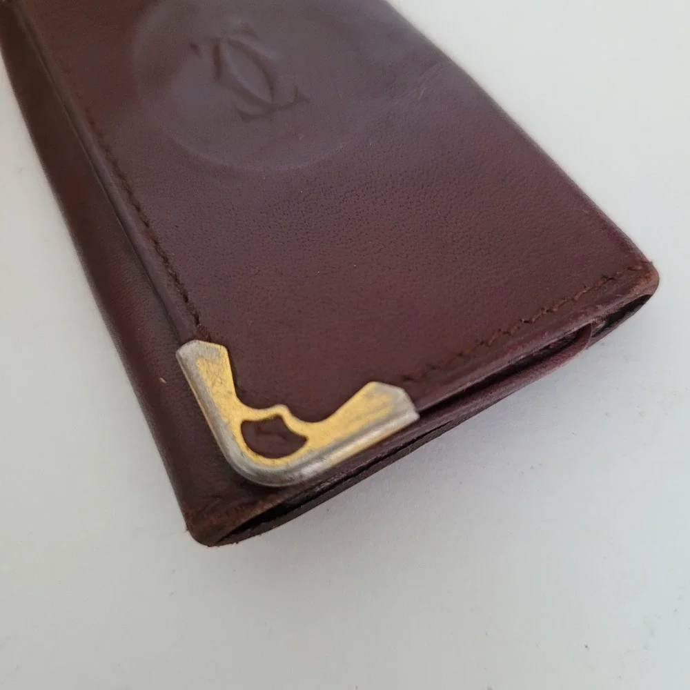 Cartier Vintage Burgundy Leather Key Holder Case Must de Cartier Gold Hardware
